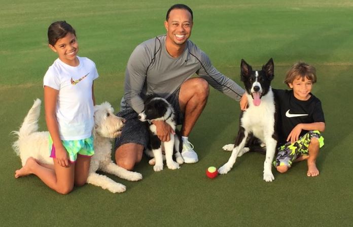 Tiger-Woods-con-sus-hijos-y-mascotas