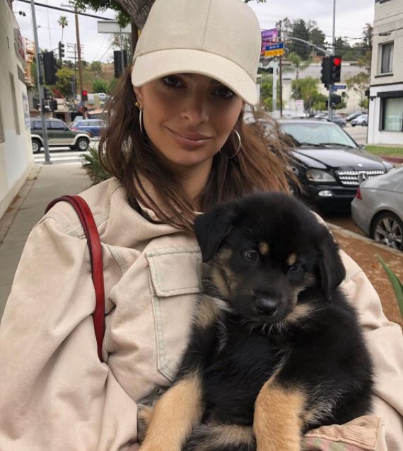 Emily Ratajkowski con su perro mascota